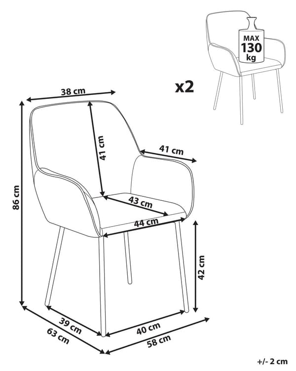 Sett med 2 Spisestoler Hvit Boucle med armlener Svarte metallben Moderne design