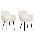 Miniatyrbilde 4 av 10: Sett med 2 Spisestoler Hvit Boucle med armlener Svarte metallben Moderne design