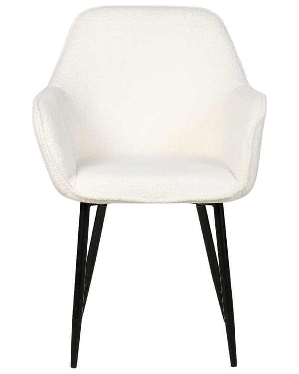 Sett med 2 Spisestoler Hvit Boucle med armlener Svarte metallben Moderne design