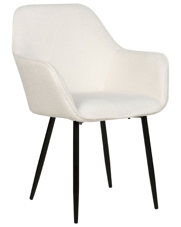 Sett med 2 Spisestoler Hvit Boucle med armlener Svarte metallben Moderne design