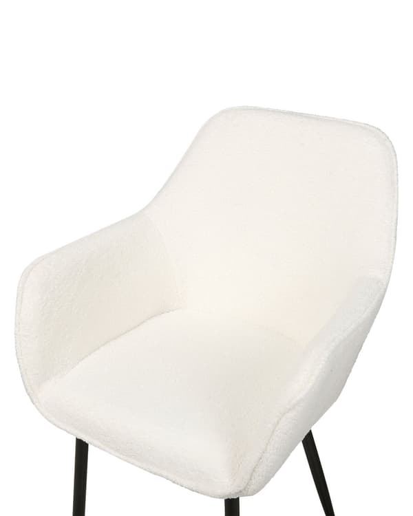 Sett med 2 Spisestoler Hvit Boucle med armlener Svarte metallben Moderne design