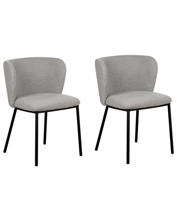 Sett med 2 spisestoler Grå Polyester Svarte metallben Uten armlener Buet form Moderne design Kjøkken Spisestue