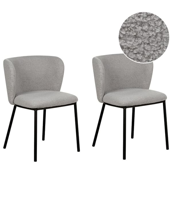 Sett med 2 spisestoler Grå Polyester Svarte metallben Uten armlener Buet form Moderne design Kjøkken Spisestue