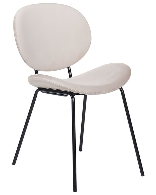 Sett med 2 spisestuestoler Lysbeige fløyelsbenkapper Svarte jernben Moderne retrodesign Spisestueplasser