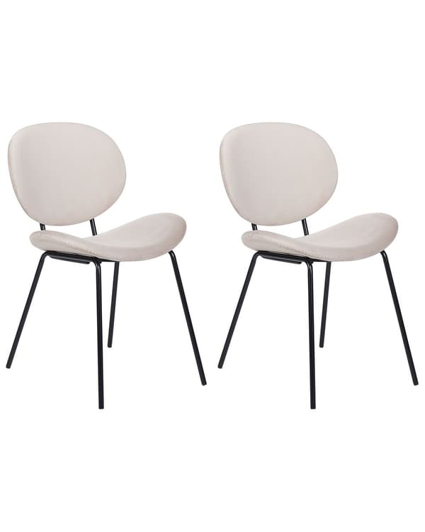 Sett med 2 spisestuestoler Lysbeige fløyelsbenkapper Svarte jernben Moderne retrodesign Spisestueplasser