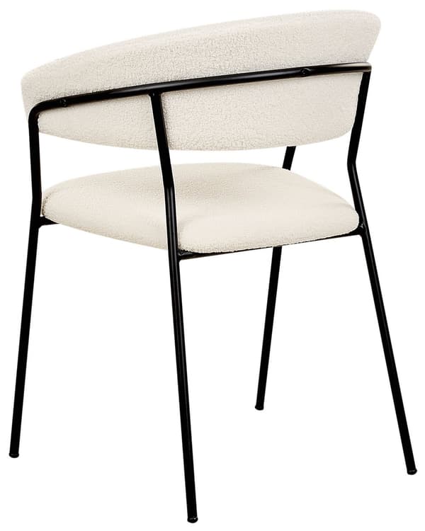 Sett med 2 spisestuestoler Off-White Boucle-stofftrekk Svarte metallben med armlener Buet ryggstøtte Moderne, moderne design