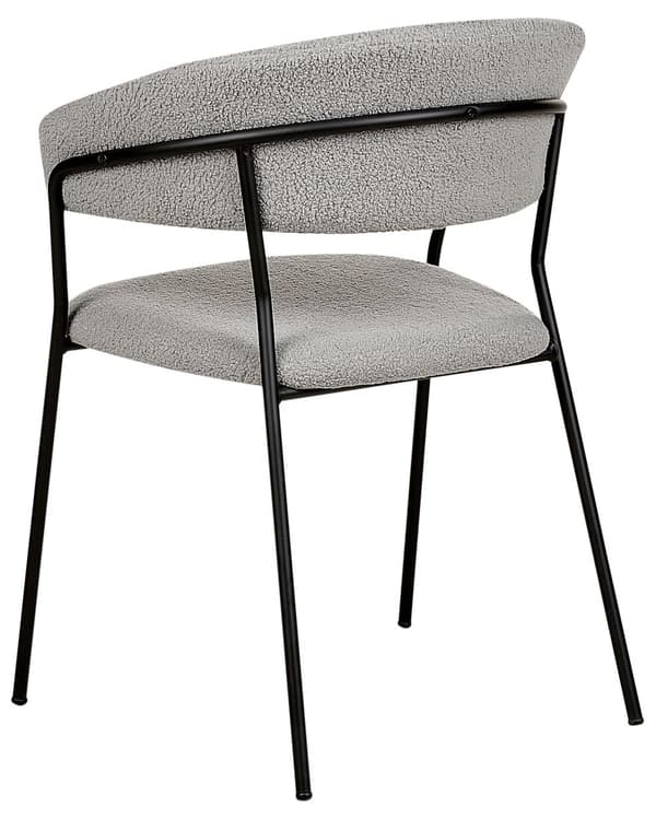 Sett med 2 spisebordsstoler Grå Boucle-stoffkledning Svarte metallben med armlener Buet ryggstøtte Moderne, moderne design