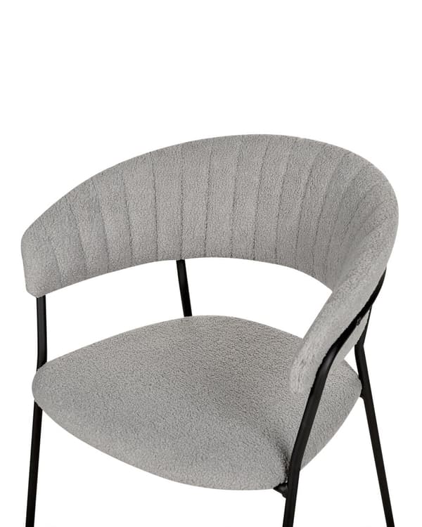Sett med 2 spisebordsstoler Grå Boucle-stoffkledning Svarte metallben med armlener Buet ryggstøtte Moderne, moderne design