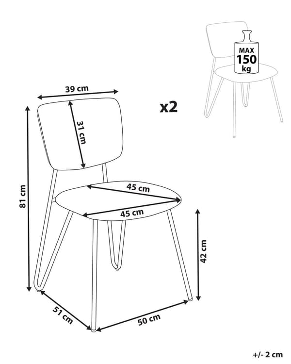 Sett med 2 spisestuestoler Off-White Boucle-kledning Svarte metallben Armless Curved Backrest Moderne moderne design