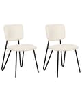 Miniatyrbilde 4 av 10: Sett med 2 spisestuestoler Off-White Boucle-kledning Svarte metallben Armless Curved Backrest Moderne moderne design