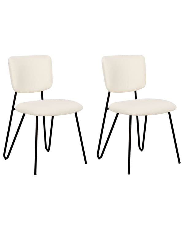 Sett med 2 spisestuestoler Off-White Boucle-kledning Svarte metallben Armless Curved Backrest Moderne moderne design