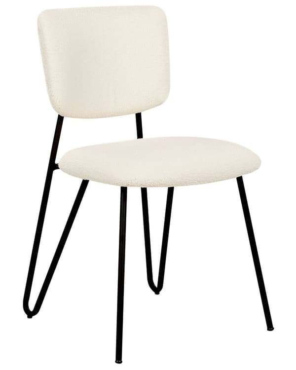 Sett med 2 spisestuestoler Off-White Boucle-kledning Svarte metallben Armless Curved Backrest Moderne moderne design