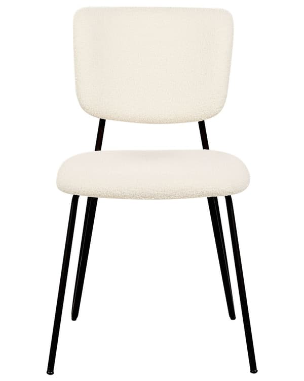 Sett med 2 spisestuestoler Off-White Boucle-kledning Svarte metallben Armless Curved Backrest Moderne moderne design