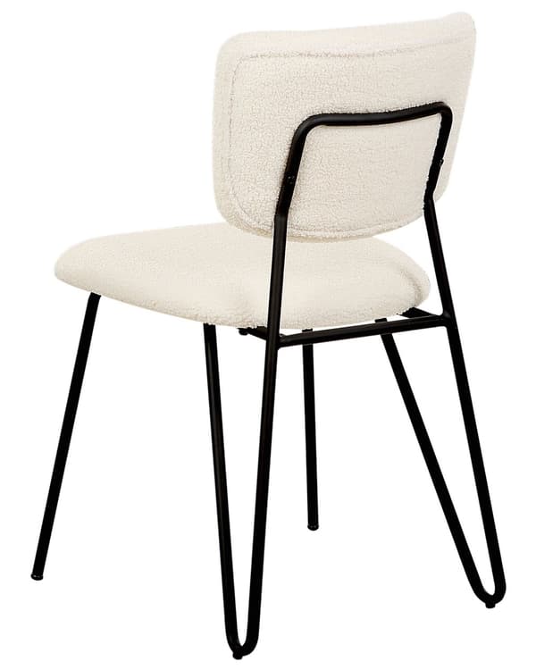 Sett med 2 spisestuestoler Off-White Boucle-kledning Svarte metallben Armless Curved Backrest Moderne moderne design