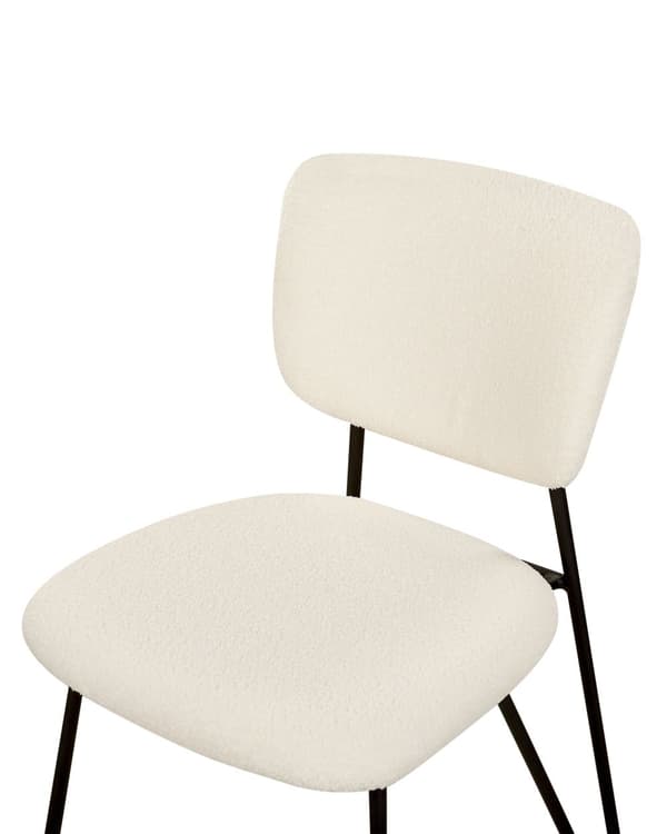 Sett med 2 spisestuestoler Off-White Boucle-kledning Svarte metallben Armless Curved Backrest Moderne moderne design