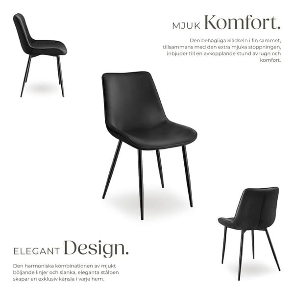 Set med stolar i sammetslook Monroe - svart, Uppsättning av 2