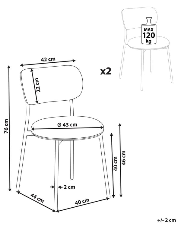 Set med 2 Matstolar Grön Polyester Sitsar Armlösa Metallben för Matsal Kök