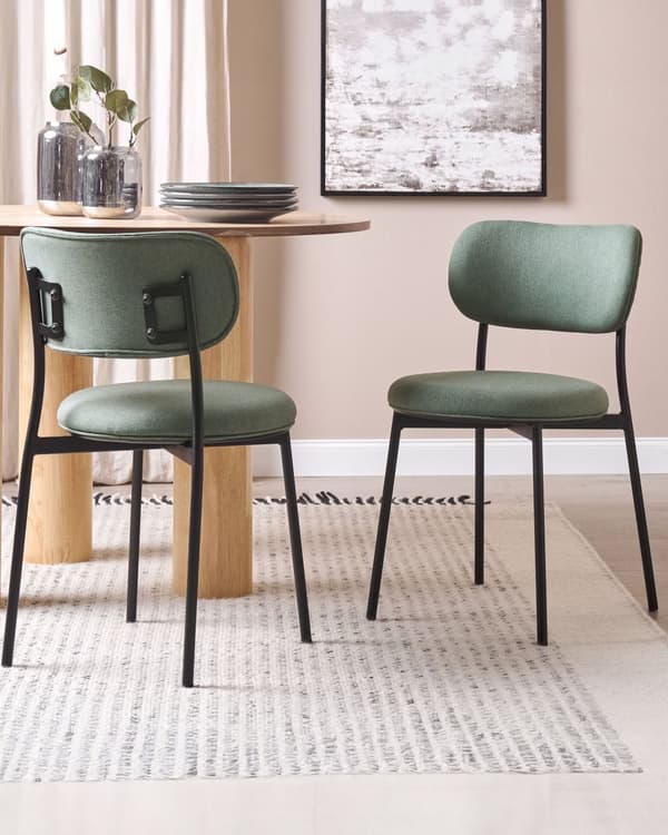Set med 2 Matstolar Grön Polyester Sitsar Armlösa Metallben för Matsal Kök