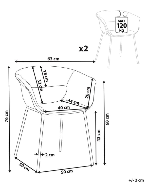 Set om 2 Matstolar Grå Polyester Sitsar Metallben för Matrum Kök