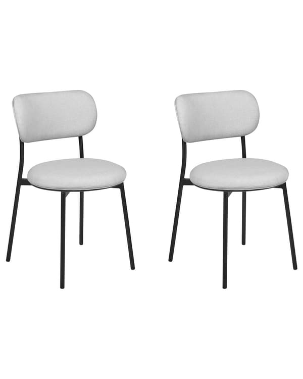 Set med 2 Matstolar Grå Polyester Sitsar Armlösa Metallben för Matsal Kök