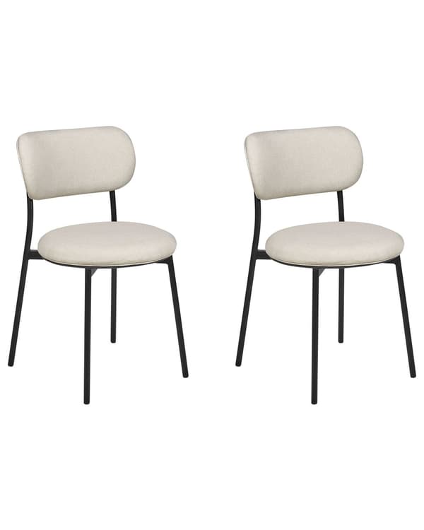 Set med 2 Matstolar Beige Polyester Sitsar Armlösa Metallben för Matsal Kök
