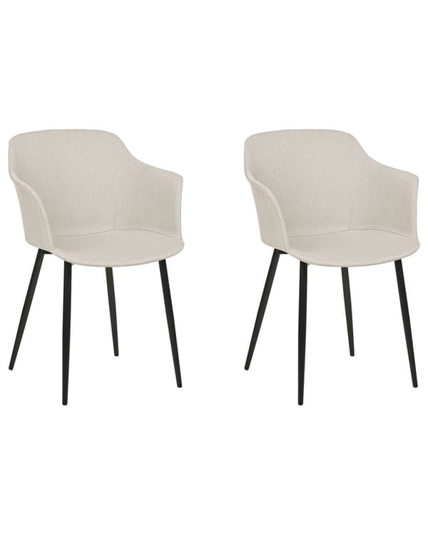 Sett med 2 spisebordsstoler Lys beige stoffkledd med svarte ben Retrostil Møbler i stuen