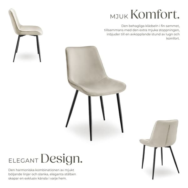Set med stolar i sammetslook Monroe - creme, Uppsättning om 4