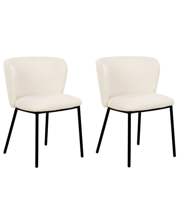 Uppsättning med 2 matstolar Klädsel i krämfärgad polyester Svarta metallben Armlöst böjt ryggstöd Modern och samtida design