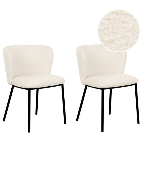 Uppsättning med 2 matstolar Klädsel i krämfärgad polyester Svarta metallben Armlöst böjt ryggstöd Modern och samtida design