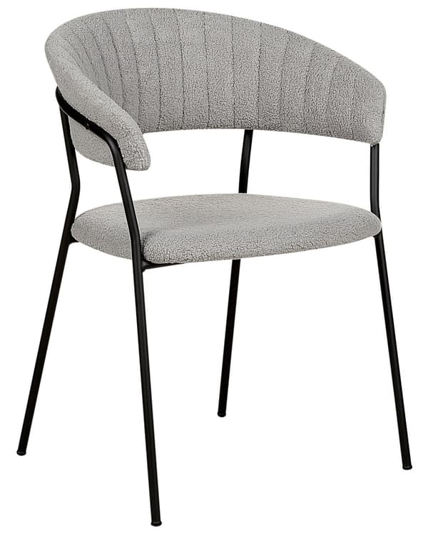 Set om 2 matstolar Grey Boucle tygklädsel Svarta metallben med armstöd Böjt ryggstöd Modern och samtida design