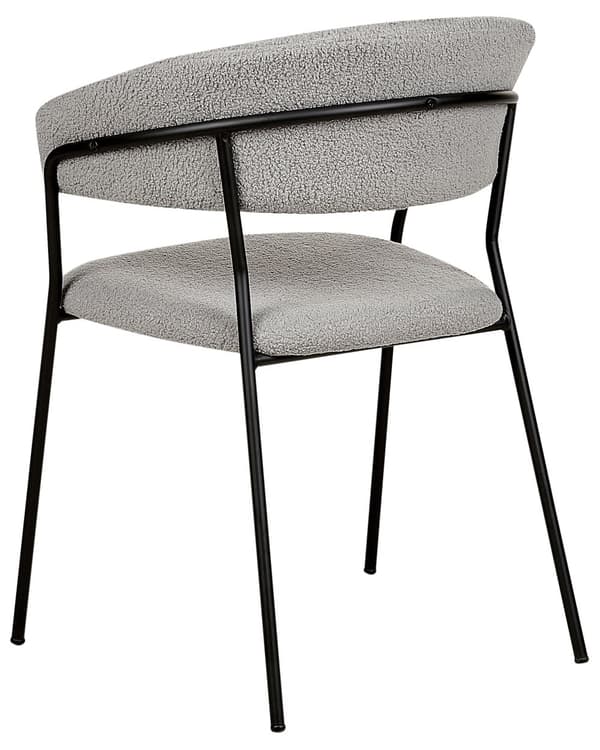 Set om 2 matstolar Grey Boucle tygklädsel Svarta metallben med armstöd Böjt ryggstöd Modern och samtida design