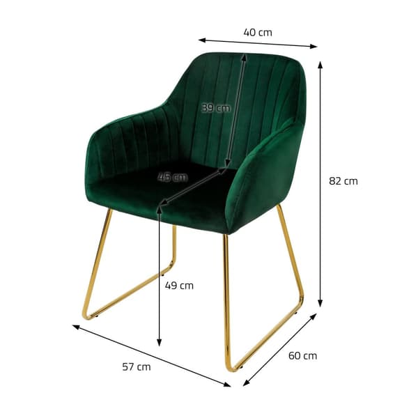 Spisebordsstole med ryglæn sæt med 2 grøn fløjlspolstring med metalben ML-Design