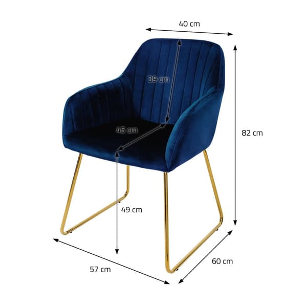 Ruokailutuolit selkänojalla 2 kpl sininen samettiverhoilu metallijaloilla ML-Design