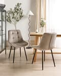 Miniatyrbilde 2 av 9: Sett med 2 spisestoler Taupe fløyel svart stålben Moderne polstrede stoler