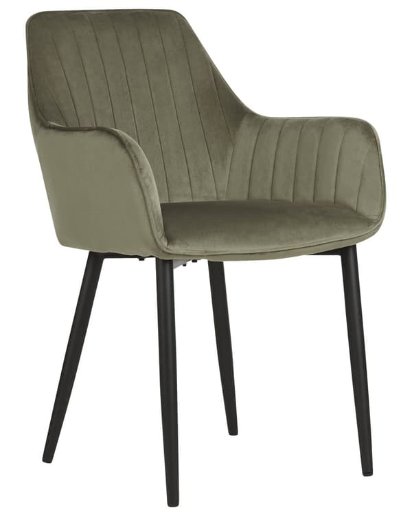 Set av 2 Matstolar Olivgrön Sammet Armstöd Svarta Metallben Retro Glam