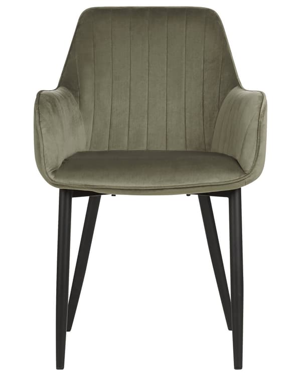 Set av 2 Matstolar Olivgrön Sammet Armstöd Svarta Metallben Retro Glam