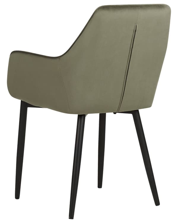 Set av 2 Matstolar Olivgrön Sammet Armstöd Svarta Metallben Retro Glam