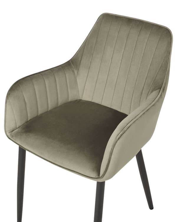 Set av 2 Matstolar Olivgrön Sammet Armstöd Svarta Metallben Retro Glam