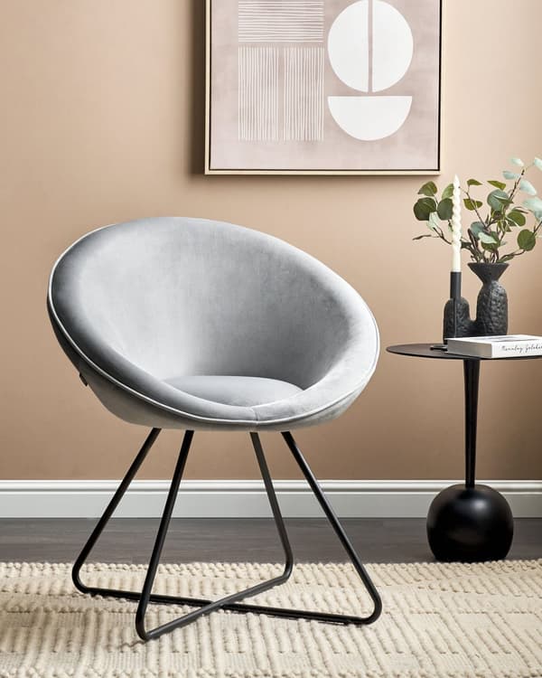 Accentstol Grå Klädsel Sammet Rund Sits Retro Minimalistisk