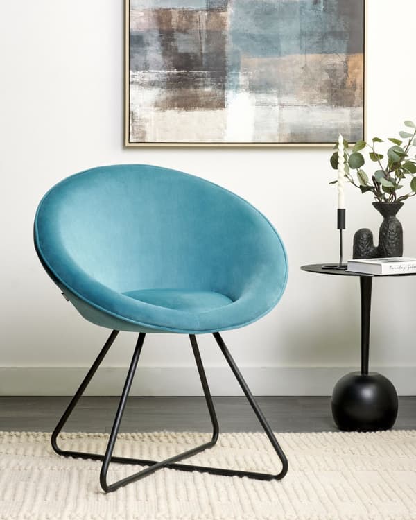 Accentstol Blå møbeltrekk Fløyel Rund Sete Retro Minimalistisk