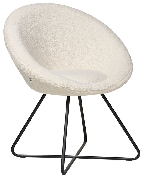 Accentstol Off-White Boucle-kledning Rund kremfarget sete Retro Minimalistisk