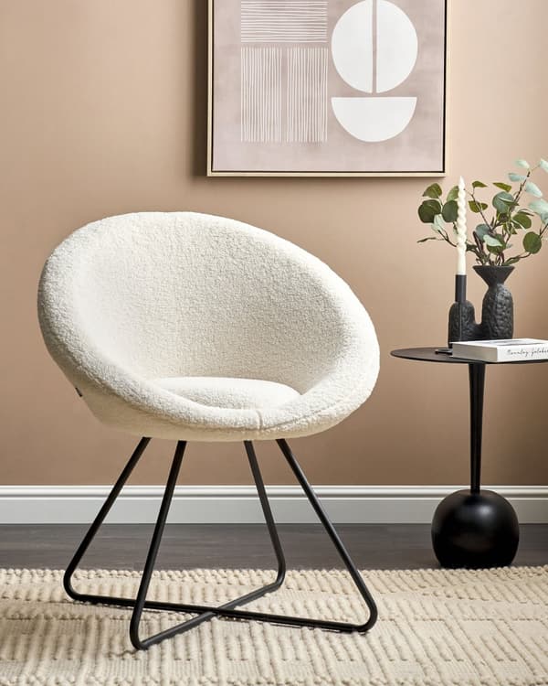 Accentstol Off-White Boucle-kledning Rund kremfarget sete Retro Minimalistisk