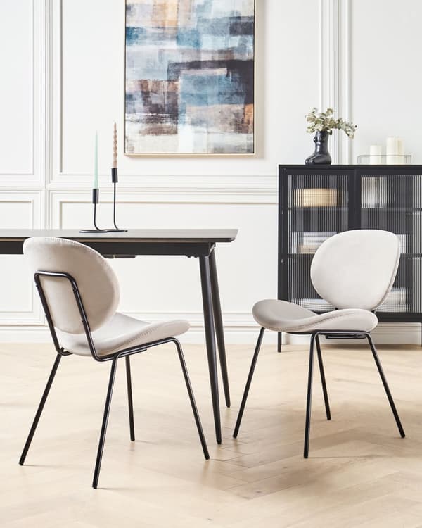 Spisebordsstol Beige Velour Sæt af 2 Polstrede Spisestole uden Armlæn til Spisestue Køkken Stofstole Indretning Velour stol Skandinavisk