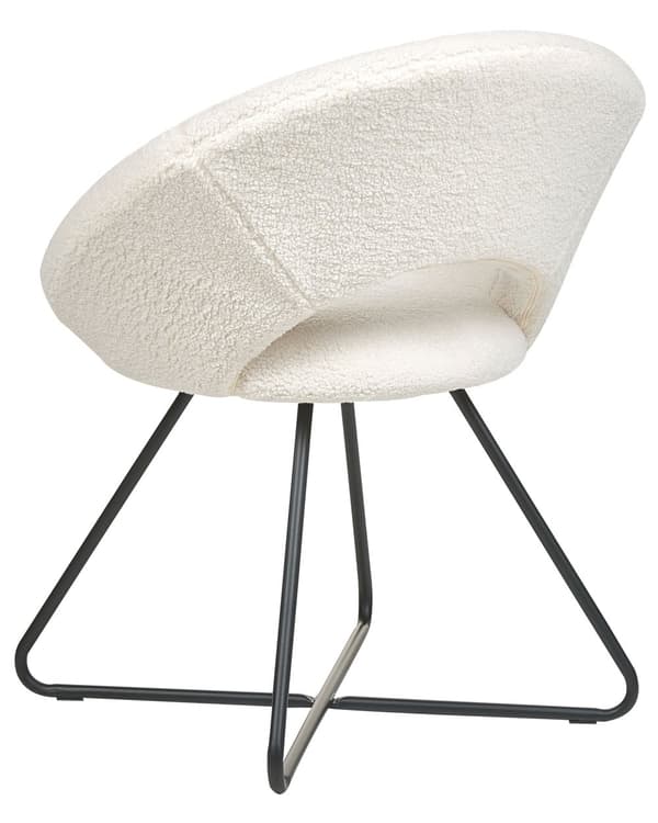 Lenestol Hvit Boucléstoff Svart metallramme Uten armlener Retro design Hvilestol