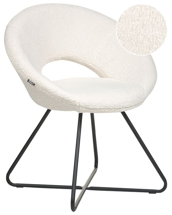 Lenestol Hvit Boucléstoff Svart metallramme Uten armlener Retro design Hvilestol