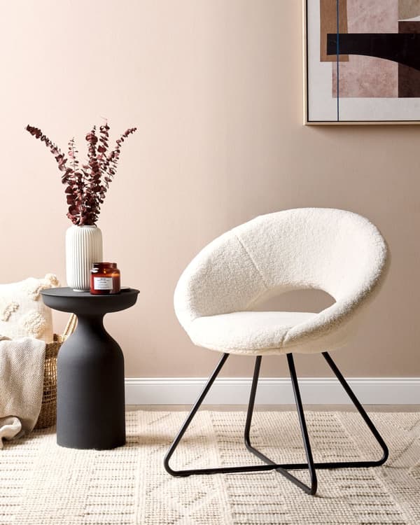 Loungestol Off-white Velour Rund Polstret Velourstol Design Venterumsstol til Venteværelse Indretning Clubstol