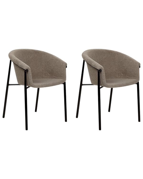 Sett med 2 Spisestoler Taupe Beige Boucle stoffkledning Moderne moderne design spisestue sitteplasser
