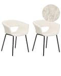 Miniatyrbilde 1 av 10: Sett med 2 spisestuestoler Off-White Boucle-seter Armless metallben til spisestue Kjøkken