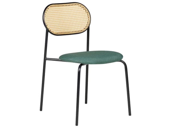 Set om 2 Matstolar Svart Metallram Beige Tygsits Ryggstöd med Wiensk Flätning Retro Sittmöbler Kök Matsal