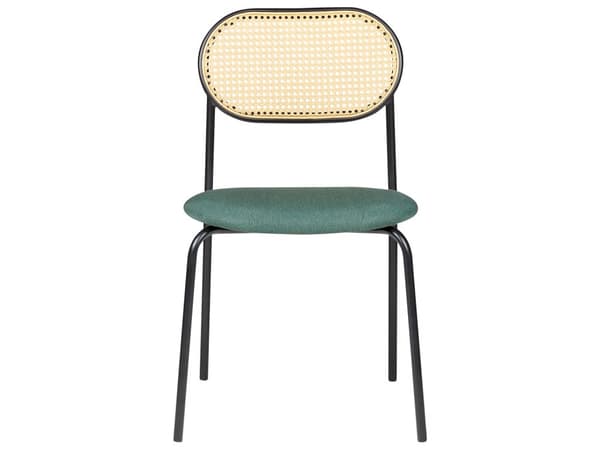 Set om 2 Matstolar Svart Metallram Beige Tygsits Ryggstöd med Wiensk Flätning Retro Sittmöbler Kök Matsal